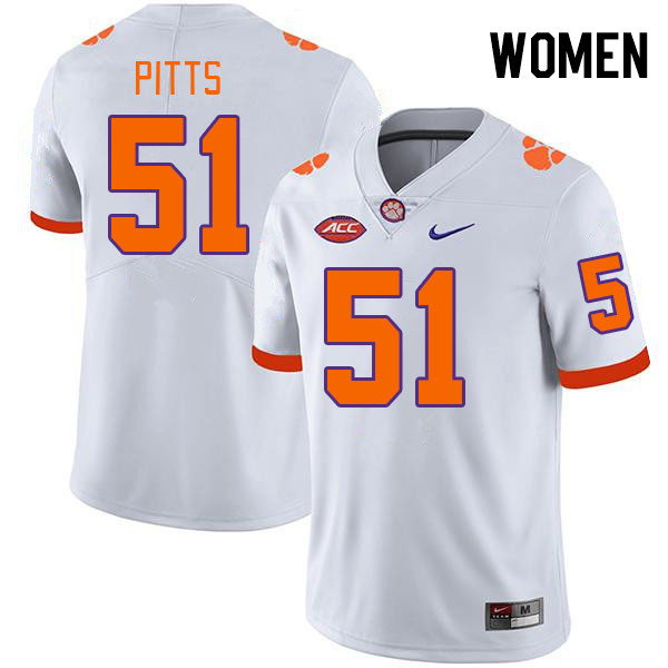 Women's Clemson Tigers Peyton Pitts #51 College White NCAA Authentic Football Stitched Jersey 23GM30RG
